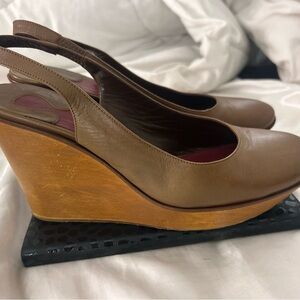 Chloè Brown Leather Wedge Sandals